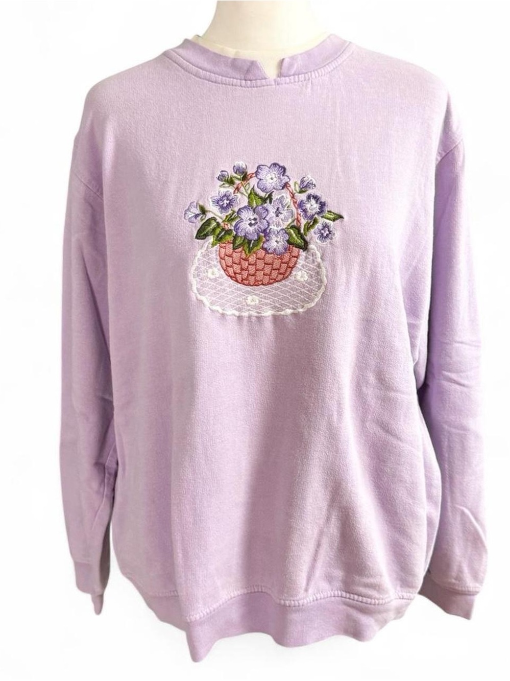 Vintage Haland Lavender Floral Embroidered Sweatshirt M/L Cottagecore